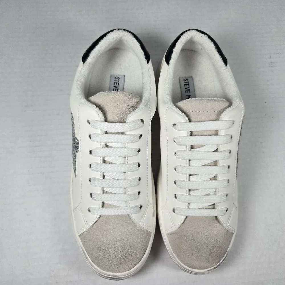 Steve Madden Rezume Silver Glitter Star Sneakers with Suede Women's Size 7 - Picture 3 of 11